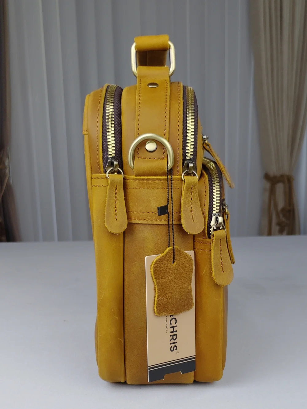 Jack & Chris Men's Compact Leather Crossbody Messanger Bag.